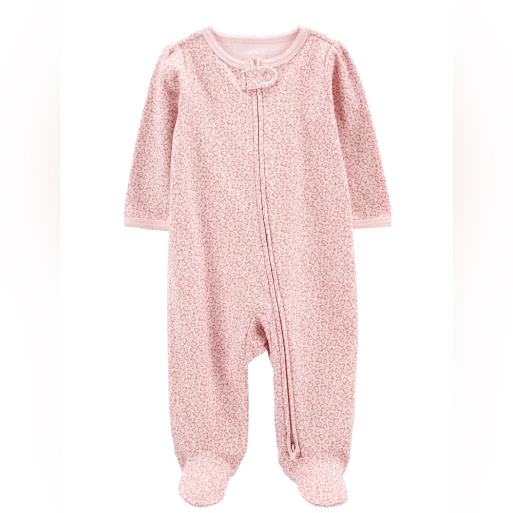 Carters newborn girl heart print 2-way zip Cotton Sleep & Play onesie